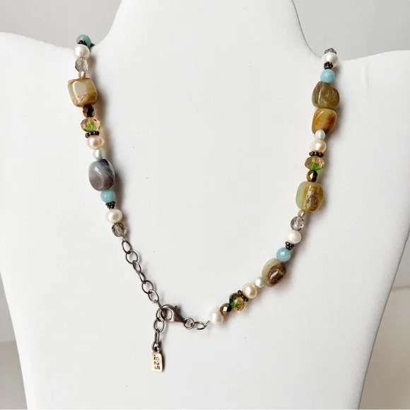 Vintage Peyote Bird 925 Sterling Silver and Multicolor Gemstone Beaded Necklace - Picture 6 of 16